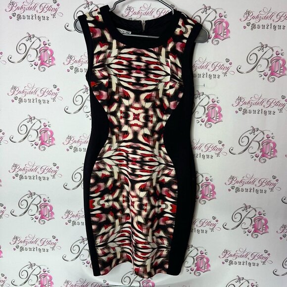 Maggy London dress blurry tight Black and Brown Bodycon Mini Dress swirl sexy